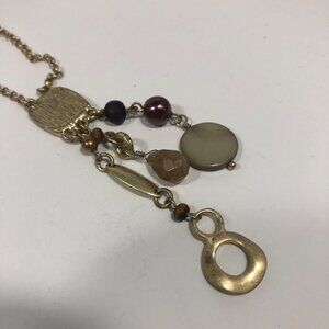 Lia Sophia Gold Tone Necklace Multi Charm Pendant Boho Dangle Mixed Beads
